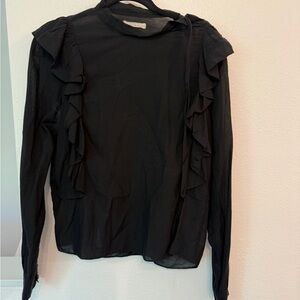 Doen Elegant Black Ruffle Blouse Sz Small